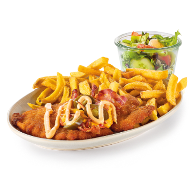 Hot & cheesy varkensschnitzel menu